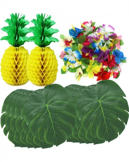 Party Packs 50 Pieces Luau Hawaiian Tropical Jungle Party Decoration Set Including 12 13-inch and 12 8-inch Tropical Palm Sim...