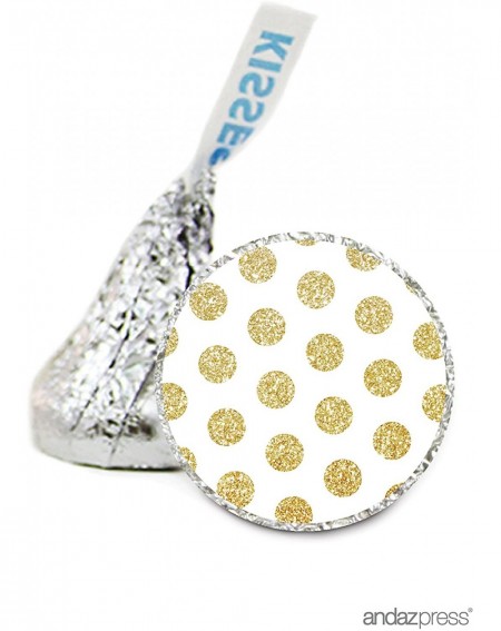 Favors Chocolate Drop Labels Stickers- Birthday- Faux Gold Glitter Dots on White- 216-Pack- for Hershey's Kisses Party Favors...