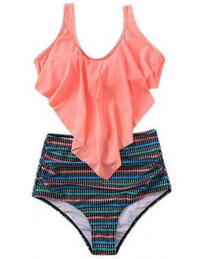 Birthday Candles Swimsuits for Women-Two Pieces Bathing Suits Top Ruffled Racerback High Waisted Bottom Tankini Set Swimwear ...