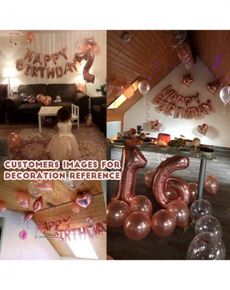 Balloons Rose Gold Birthday Party Decoration- Happy Birthday Banner- Rose Gold Fringe Curtain- Foil Tablecloth- Heart Star Fo...