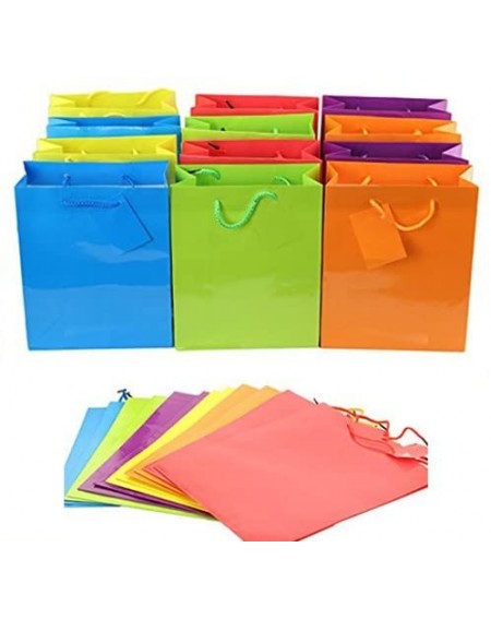 Favors 24 Assorted (9" x 7.5" x 3.5") Bright Neon Colored Paper Gift Bags Birthday Wedding All Occasion - CM182L87HHK $20.66
