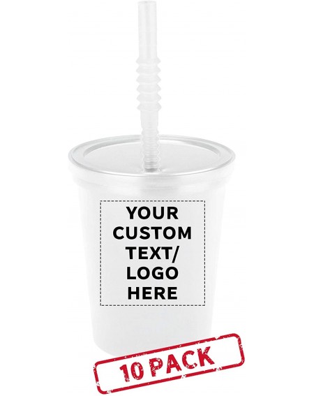 Tableware Plastic Stadium Cups with Lid and Straw - 10 pack - Customizable Text- Logo -16 oz. - Silly Straws Disposable Party...