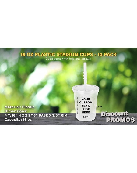 Tableware Plastic Stadium Cups with Lid and Straw - 10 pack - Customizable Text- Logo -16 oz. - Silly Straws Disposable Party...
