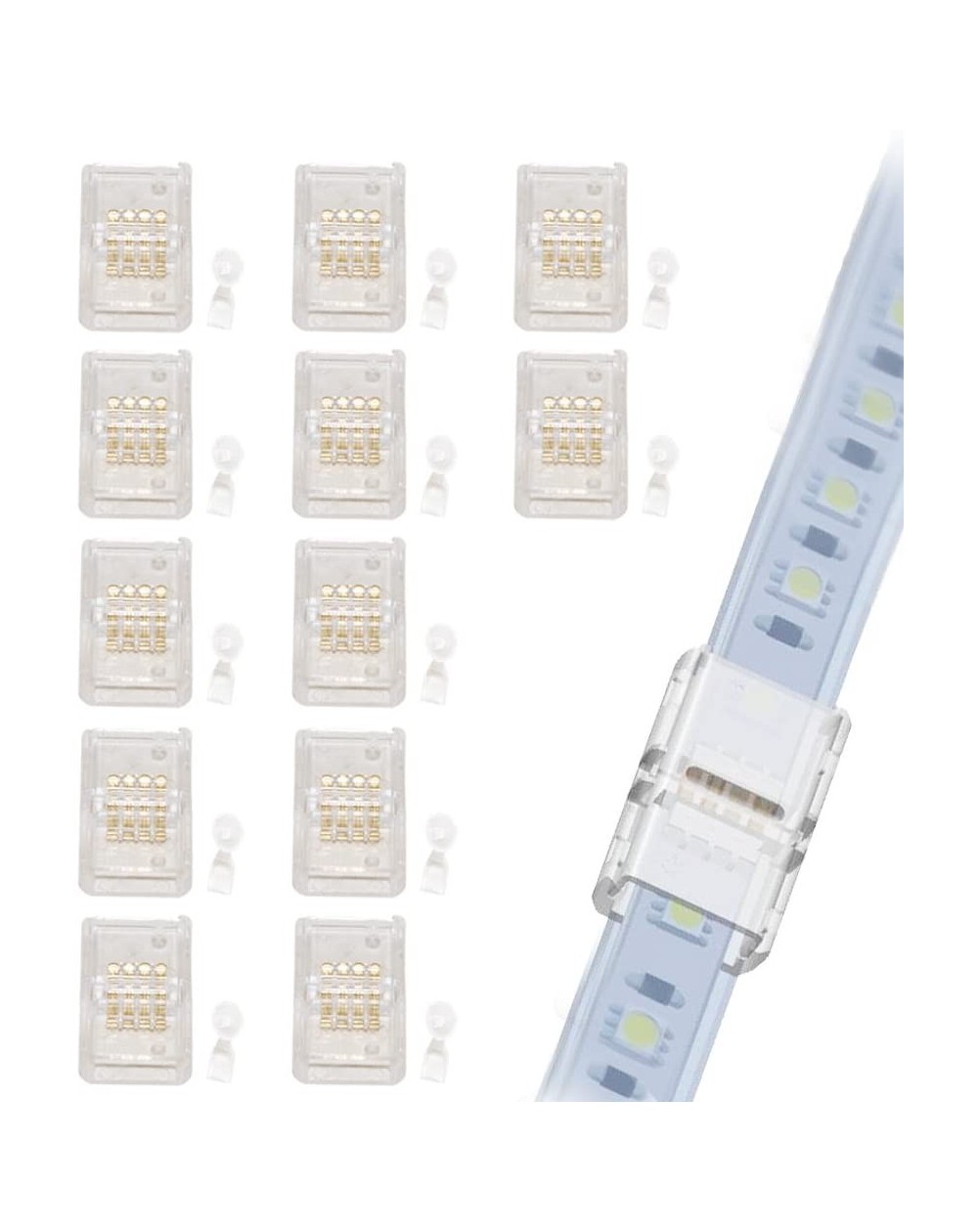 Indoor String Lights LED Connector for 10MM Wide IP68 RGB LED Strip Light- Strip to Strip Quick Connection (12Pcs 4-Pin Strip...