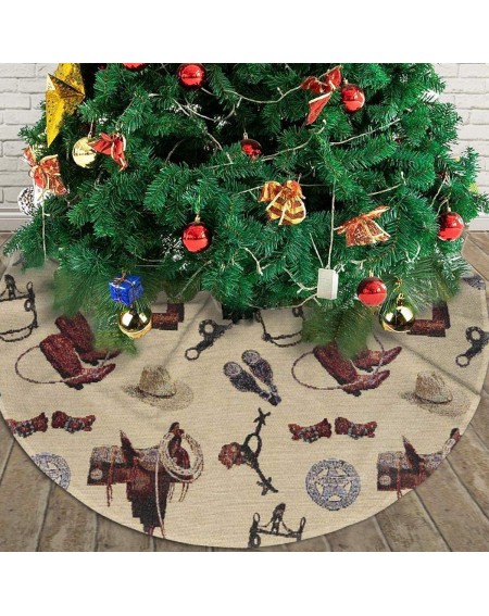 Tree Skirts Christmas Tree Skirt Cowboy Boots Hat Themed Jacquard Upholstery Snowman Xmas Tree Skirt Holiday Festive Decorati...