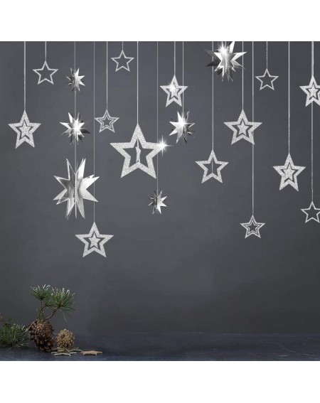 Banners & Garlands Glitter Silver Star Garlands Kit Metallic 3D Star Decorations Hanging Paper Garland Twinkle Star Birthday ...