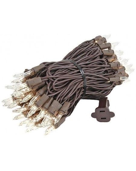 Outdoor String Lights 100 Light Clear Christmas Mini Light Set- Brown Wire- 34' Long - Brown Wire - CQ124Q4RP9V $24.78