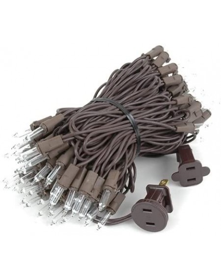 Outdoor String Lights 100 Light Clear Christmas Mini Light Set- Brown Wire- 34' Long - Brown Wire - CQ124Q4RP9V $10.04