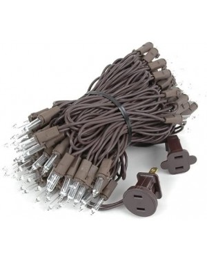 Outdoor String Lights 100 Light Clear Christmas Mini Light Set- Brown Wire- 34' Long - Brown Wire - CQ124Q4RP9V $10.04