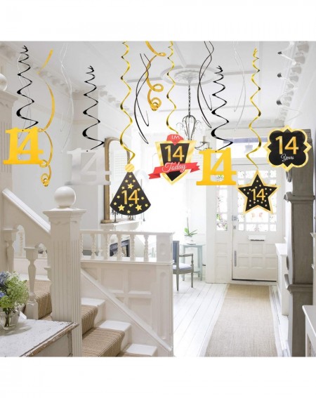 Streamers 14 Birthday Decoration Happy 14th Birthday Party Silver Black Gold Foil Hanging Swirl Streamers I'm Fourteen Years ...