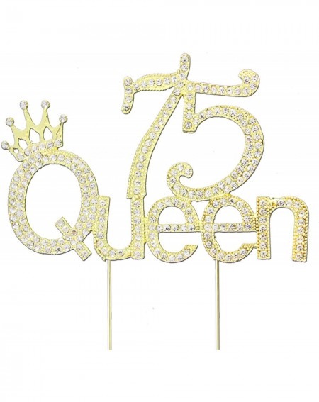 Cake & Cupcake Toppers Glitter Crystal Gold Queen 75 Cake Topper - Happy 75th Birthday Rhinestone Diamond Bling Sparkle Gem M...