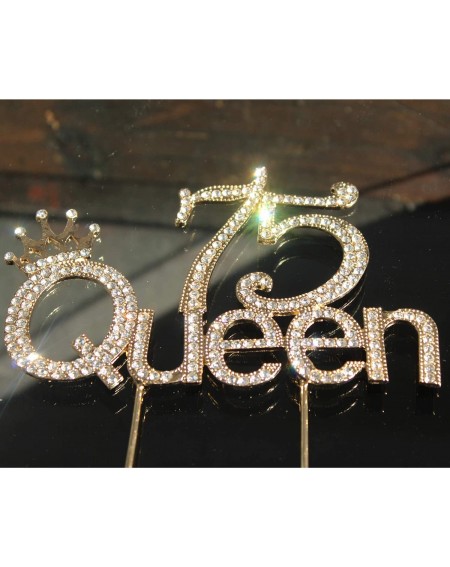 Cake & Cupcake Toppers Glitter Crystal Gold Queen 75 Cake Topper - Happy 75th Birthday Rhinestone Diamond Bling Sparkle Gem M...