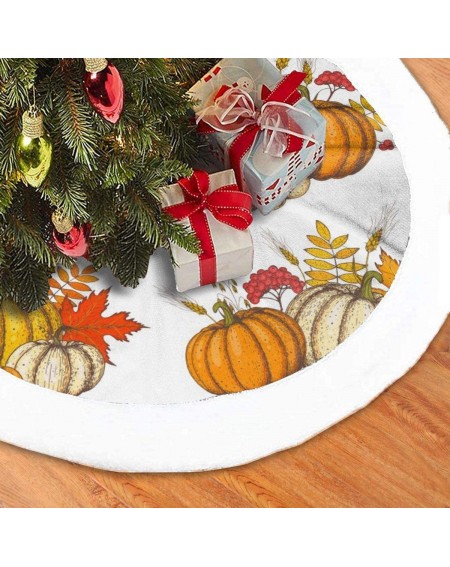 Tree Skirts Christmas Tree Skirt Mat Hand Drawn Frame with Fall Leaves Pumpkin Christmas Holiday Party Decoration 30 - CF19GR...