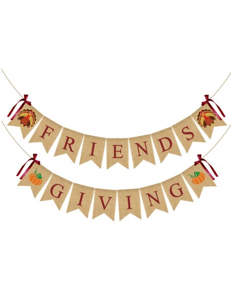 Banners Friendsgiving Burlap Banner Thanksgiving Bunting Banner Garland with Turkey Pumpkin Sign for Thanksgiving Party Decor...