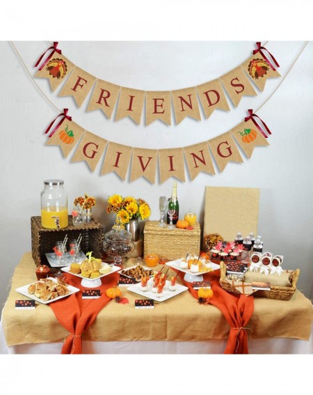 Banners Friendsgiving Burlap Banner Thanksgiving Bunting Banner Garland with Turkey Pumpkin Sign for Thanksgiving Party Decor...