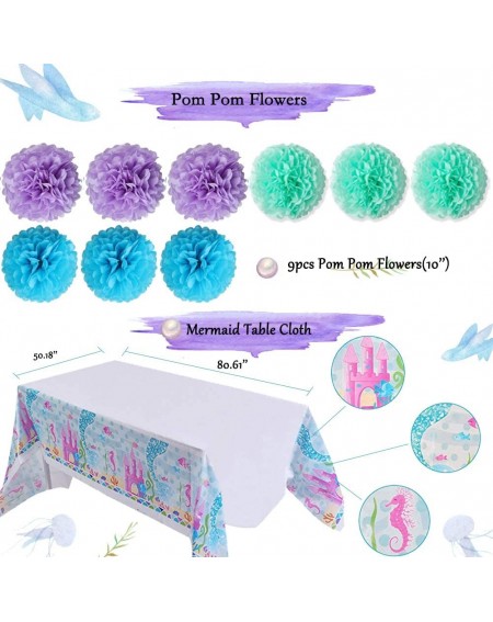 Tissue Pom Poms Mermaid Party Supplies Girls Birthday Party Decorations- Contain a Mermaid Banner- 9 Tissue Pom Poms- 2 Foil ...