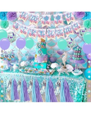 Tissue Pom Poms Mermaid Party Supplies Girls Birthday Party Decorations- Contain a Mermaid Banner- 9 Tissue Pom Poms- 2 Foil ...