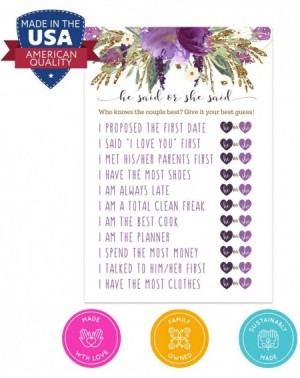 Party Games & Activities Purple Floral Bridal Shower Games (25 Pack) He Said She Said Cards - Bride or Groom Said It - Guess ...