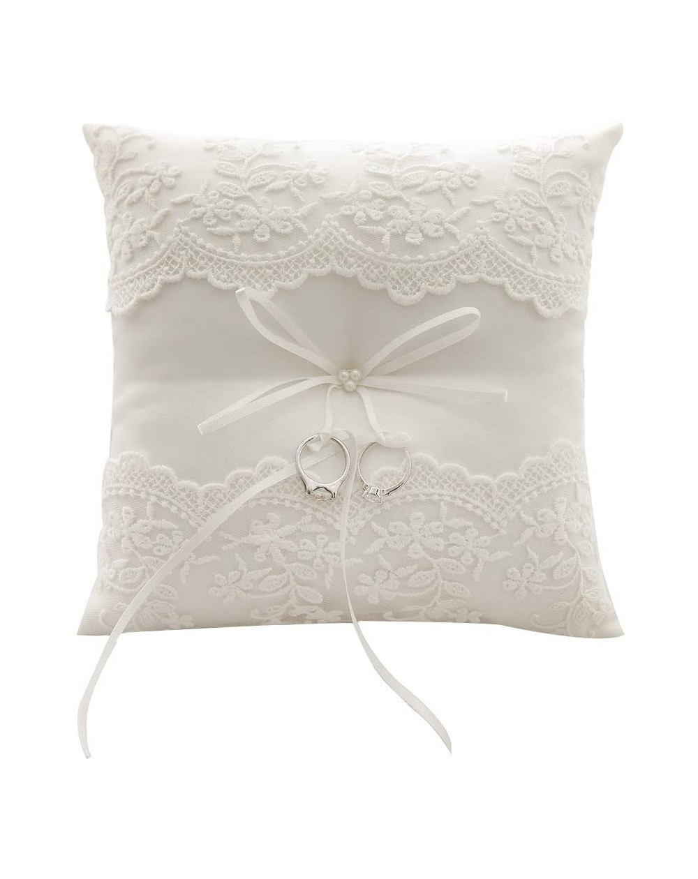Ceremony Supplies Lace Pearl Wedding Ring Pillow Cushion Bearer 8.26 Inch For Beach wedding - C2183LAIOCK $24.44