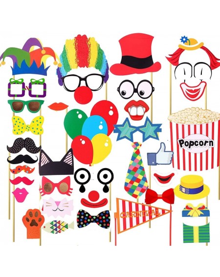 Photobooth Props Carnival Photo Booth Props Circus Photo Booth 30 DIY Kits on a Stick-Costumes with Clown Hats- Moustache- Ey...
