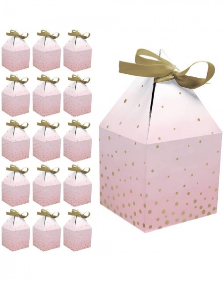 Party Packs Pink and Gold Party Favor Boxes with Gold Ribbon - Ombre Pink and Metallic Gold Confetti Dot Paper Boxes 6" x 3.1...