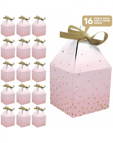 Party Packs Pink and Gold Party Favor Boxes with Gold Ribbon - Ombre Pink and Metallic Gold Confetti Dot Paper Boxes 6" x 3.1...