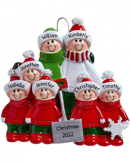 Ornaments Personalized Snow Shovel Family of 7 Christmas Tree Ornament 2020 - Cute Parent Child Green Winter Cloth Hold Spade...