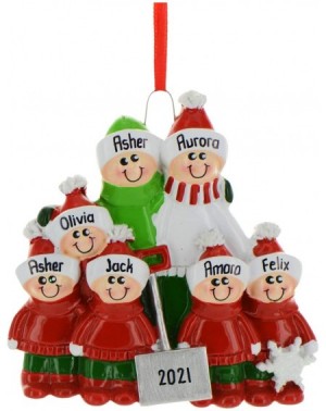 Ornaments Personalized Snow Shovel Family of 7 Christmas Tree Ornament 2020 - Cute Parent Child Green Winter Cloth Hold Spade...
