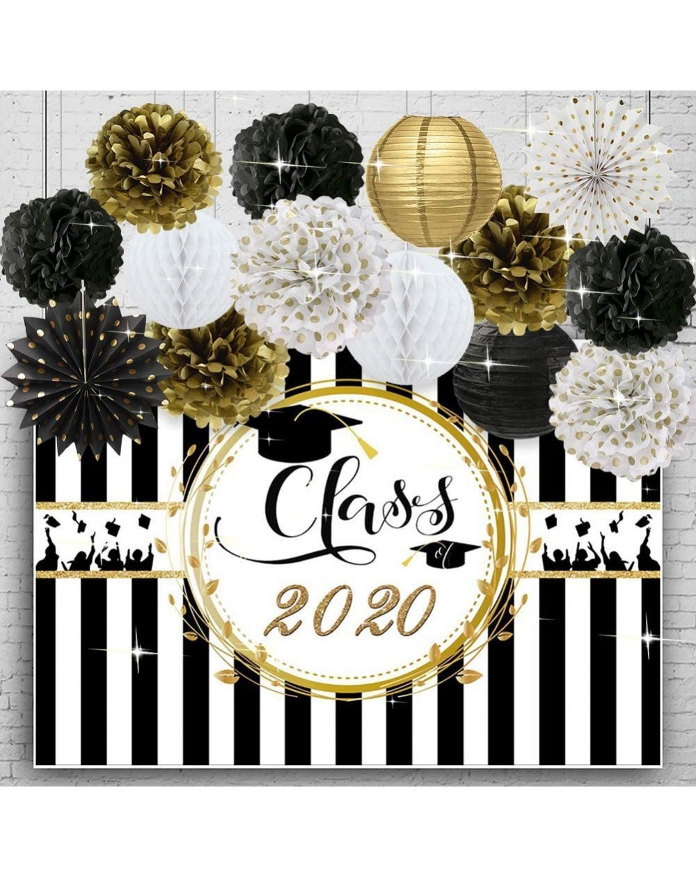 Tissue Pom Poms 2020 Graduation Party Decorations Class of 2020 Photo Backdrop 2020 Graduation Party Backdrop Tissue Pom Poms...