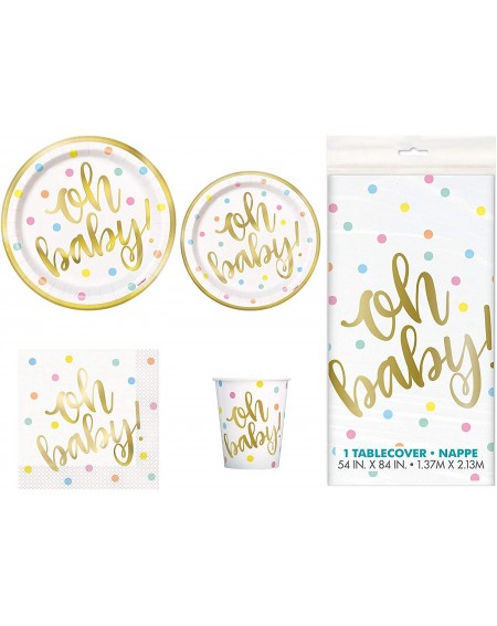 Party Packs Baby Shower Deluxe Party Pack Serves 16 Plates Cups Napkins & Tablecloth (Oh Baby Gold) - Oh Baby Gold - C418R9X2...