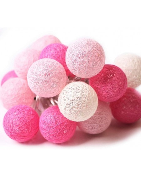 Indoor String Lights Cotton Ball String Lights - 3M 20LED Pink/White Ball String Lights- Battery or USB Powered Cotton Ball S...