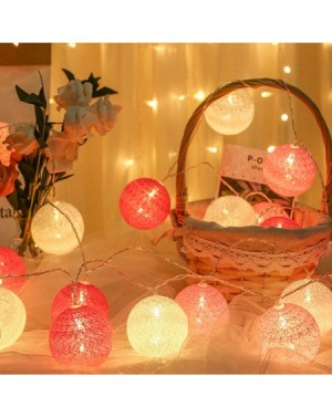 Indoor String Lights Cotton Ball String Lights - 3M 20LED Pink/White Ball String Lights- Battery or USB Powered Cotton Ball S...