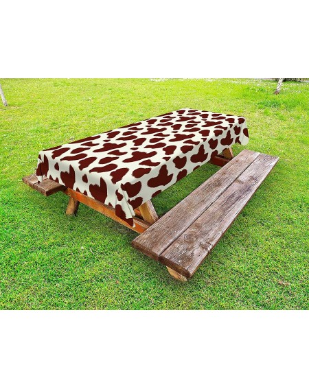 Tablecovers Cow Print Outdoor Tablecloth- Cattle Skin with Brown Spots Agriculture Cow and Oxen Hide Camouflage Pattern- Deco...