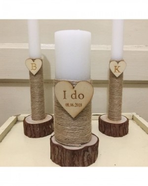 Ceremony Supplies Wedding Candles Set with Wood Holders- I do Wedding Unity Candle Set 6-Inch Pillar and 2pcs 10-Inch Tapers ...