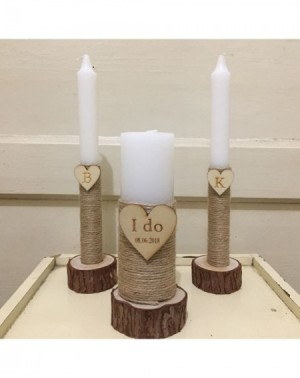 Ceremony Supplies Wedding Candles Set with Wood Holders- I do Wedding Unity Candle Set 6-Inch Pillar and 2pcs 10-Inch Tapers ...