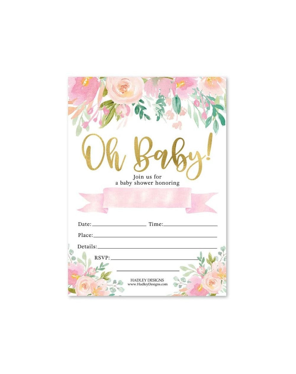 Invitations 25 Pink Floral Baby Shower Invitations- Sprinkle Invite For Girl- Coed Garden Gender Reveal Theme- Cute Watercolo...