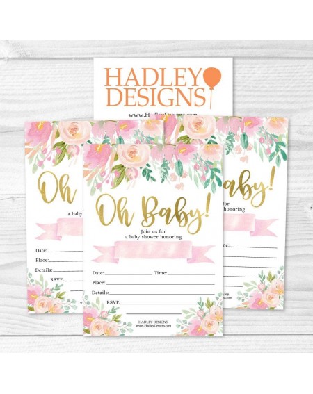 Invitations 25 Pink Floral Baby Shower Invitations- Sprinkle Invite For Girl- Coed Garden Gender Reveal Theme- Cute Watercolo...