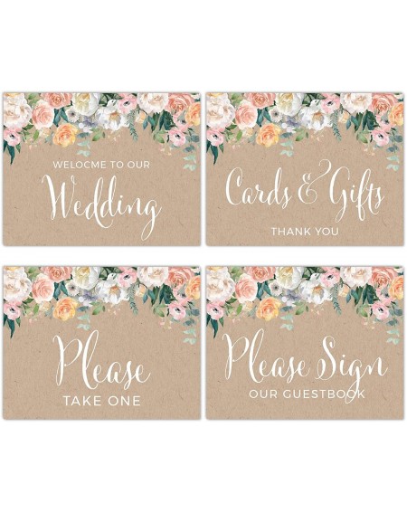 Banners & Garlands Unframed Wedding Party Signs- 8.5x11-inch- Peach Kraft Brown Rustic Floral Garden Party- Welcome to Our We...
