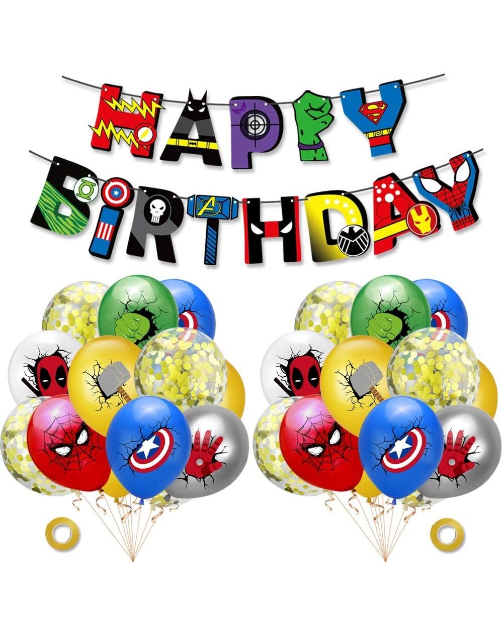 Balloons Superhero Birthday Banner and 24 pcs Superhero Balloon- Superhero Theme Birthday Party Decoration for Kids. - CS19G3...