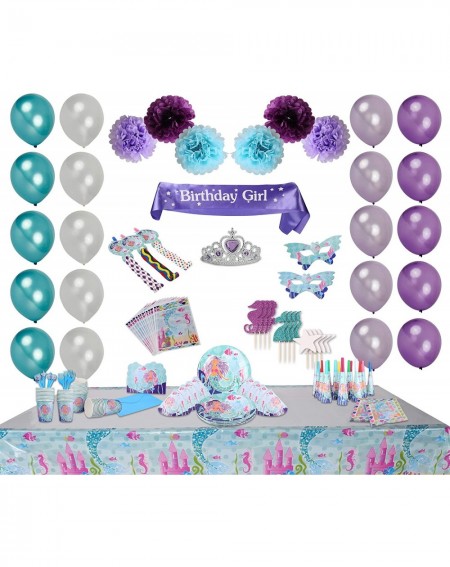 Party Packs Mermaid Party Supplies for 19 Guests! 243pcs incl Sash and Tiara Mermaid Birthday Outfit for Girls- Under The Sea...