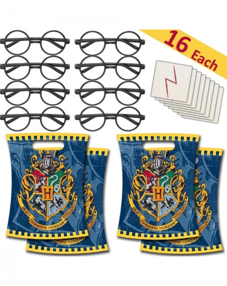 Party Favors 16 Each - Round Glasses + Lightning Bolt Scar Tattoos + Harry Potter Loots Bags - Party Favors/Dress Up Costume ...