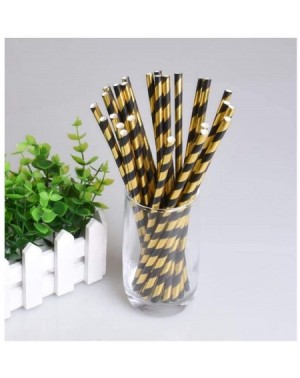Banners & Garlands Black Gold Party Tissue DIY Decoration - Hanging Paper Fans- Paper Straws- Gold Black Balloons for Graduat...