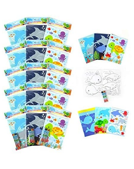 Party Favors Sea Animals Ocean Life Coloring Books with Crayons Party Favors- Set of 12 - CZ199TTA8YK $25.53