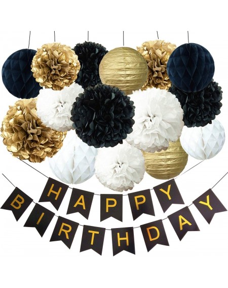 Tissue Pom Poms Birthday Party Decoration Kit for Girl - Tissue Paper Pom Pom and Lantern- Happy Birthday Banner (Black) - CM...