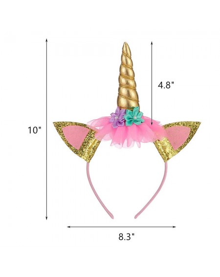 Party Hats Halloween Gold Unicorn Headband Christmas Unicorn Horn Flowers Ears Bands for Birthday Party Supplies Decoration C...
