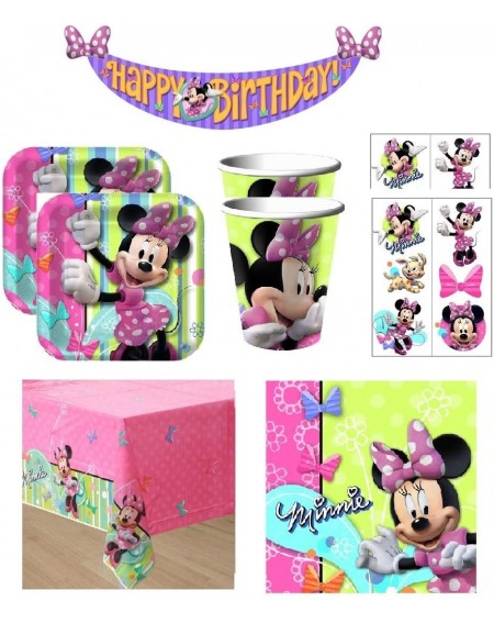 Party Packs Minnie Mouse Birthday Supply Bundle Includes Plates Cups Napkins Table Cover Banner Tattoo Favors for of 16 - CH1...