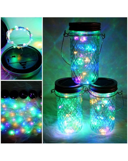 Outdoor String Lights Solar Mason Jar Starry String Light Lids 10 Pack 20 LED Fairy Firefly Light Inserts with 10 Hangers for...