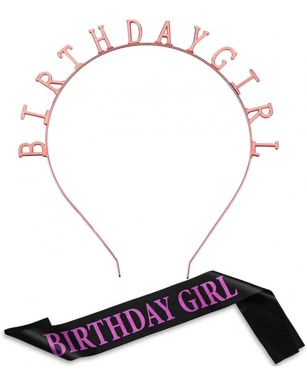 Party Hats Birthday Headpiece Girl Tiara Headband Birthday Satin Sash for Party Decorations Supplies - Rose Gold - CT18Y0AQAO...