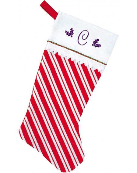 Stockings & Holders Christmas Stocking- Red and White Felt Candy Cane- Purple Script Glitter Initial C - CA193SSLOO7 $8.38