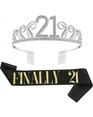 Favors 21st Birthday Sash and Tiara Kit- Finally 21 Black Glitter Satin Sash and Crystal Tiara Birthday Crown for Girls 21st ...